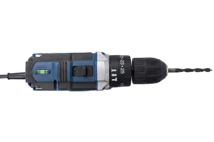 تراز مایع و کلید تغییر سرعت گیربکس روی بدنه دریل شارژی PAP مدل CID-2126